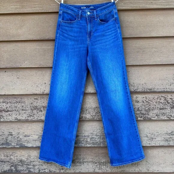 Old Navy Womens High-Rise Wow Wide Leg Jeans Size 4 Blue Denim Cotton Blend - Picture 1 of 13